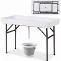 Biotree 4 Feet Folding Ice Cooler Table with Matching Skirt Portable Party Table with Built-In Ice Bin for Events, White