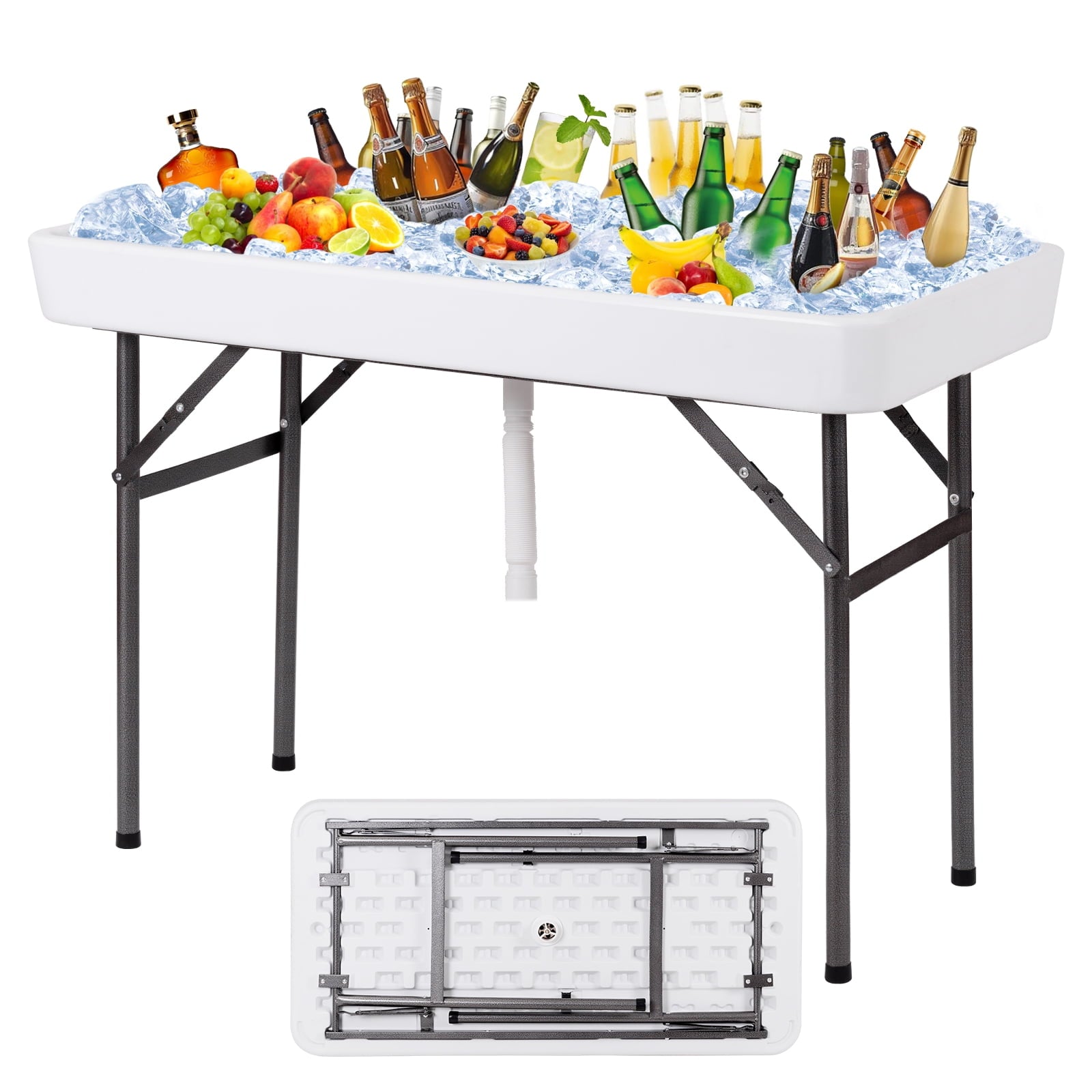 Biotree 4 Feet Plastic Party Ice Folding Ice Table with Matching Skirt, White