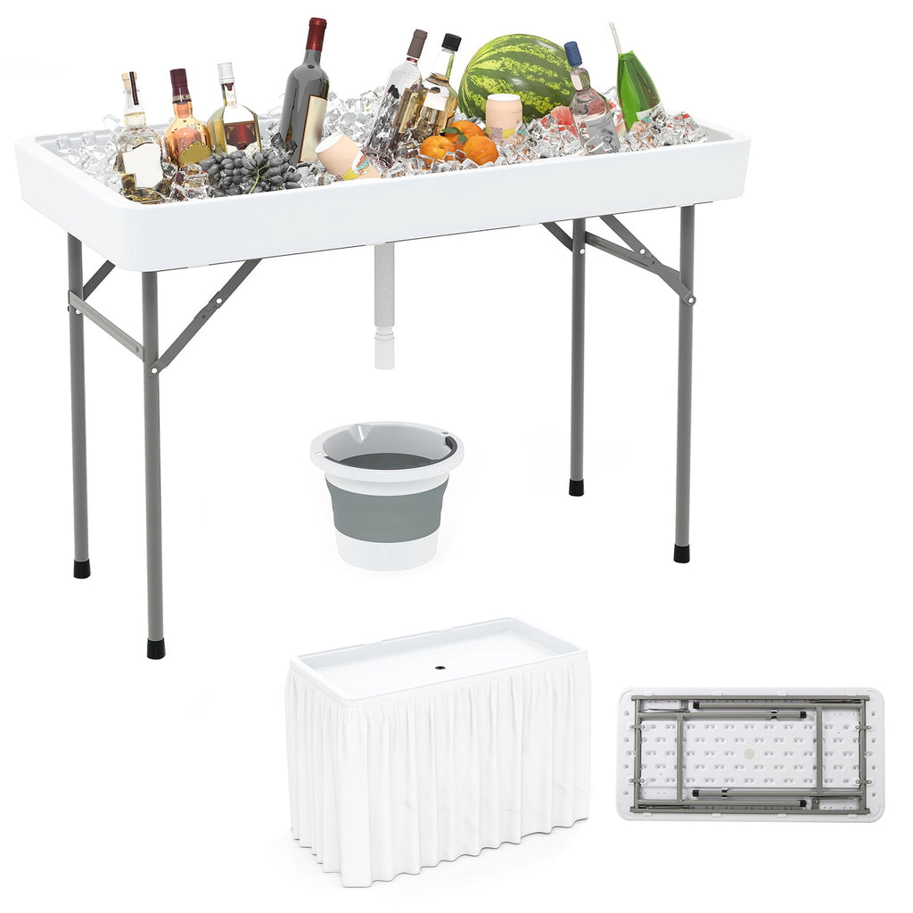 Biotree 4 Foot Ice Cooler Folding Table with Large Sink Portable Ice Bin Table for Camping Party Picnic Events, White
