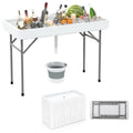 Biotree 4 Foot Ice Cooler Folding Table with Large Sink Portable Ice Bin Table for Camping Party Picnic Events, White