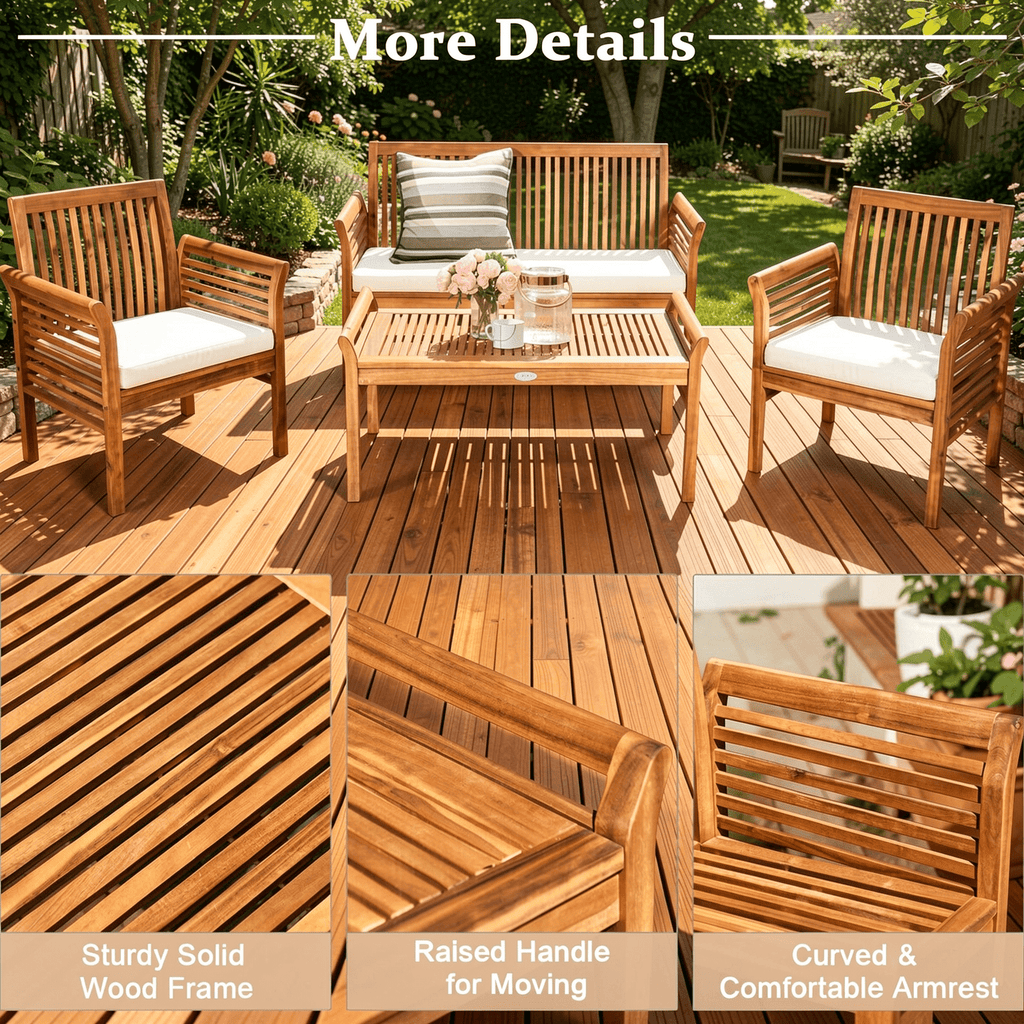 Biotree 4-Piece Outdoor Acacia Wood Sofa Set with Cushions