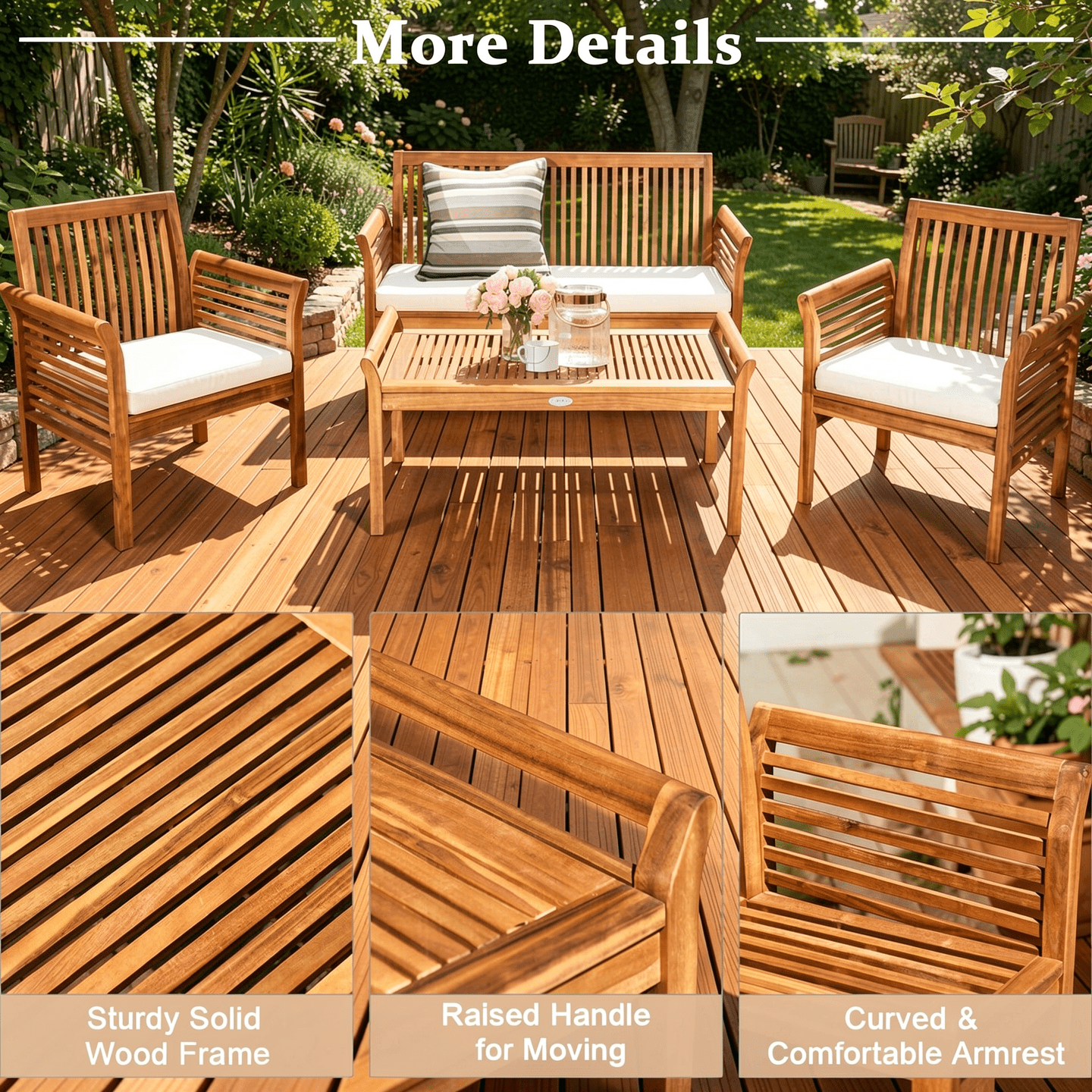 Biotree 4-Piece Outdoor Acacia Wood Sofa Set with Cushions