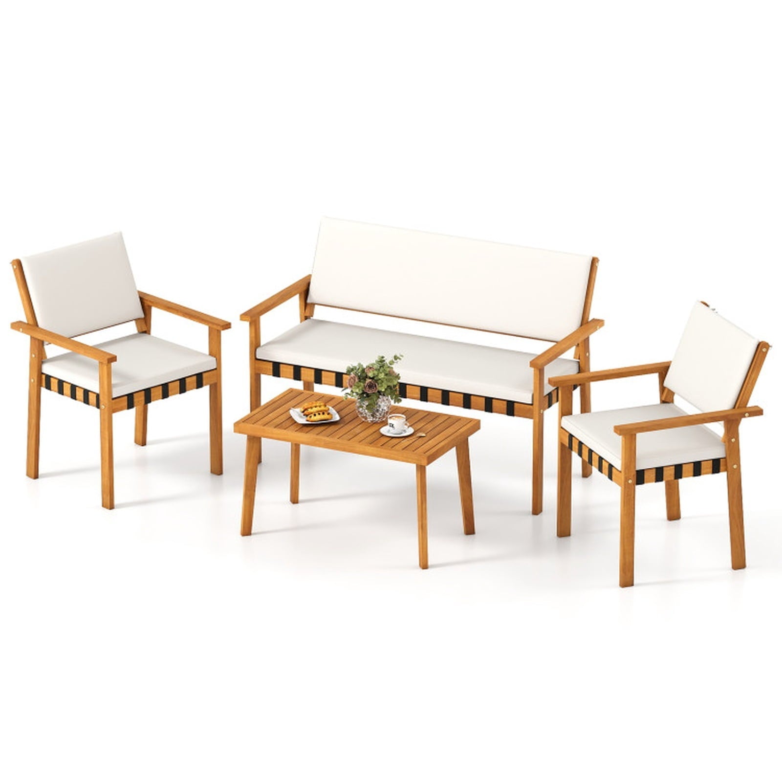 Biotree 4 Piece Patio Furniture Set with Coffee Table for Backyard and Garden Outdoor Conversation Set for Garden Backyard PorchWhite