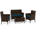 Biotree 4 Piece Patio Rattan Conversation Set with Cozy Seat Cushions Outdoor Conversation Set for Garden Backyard PorchPeacock Blue