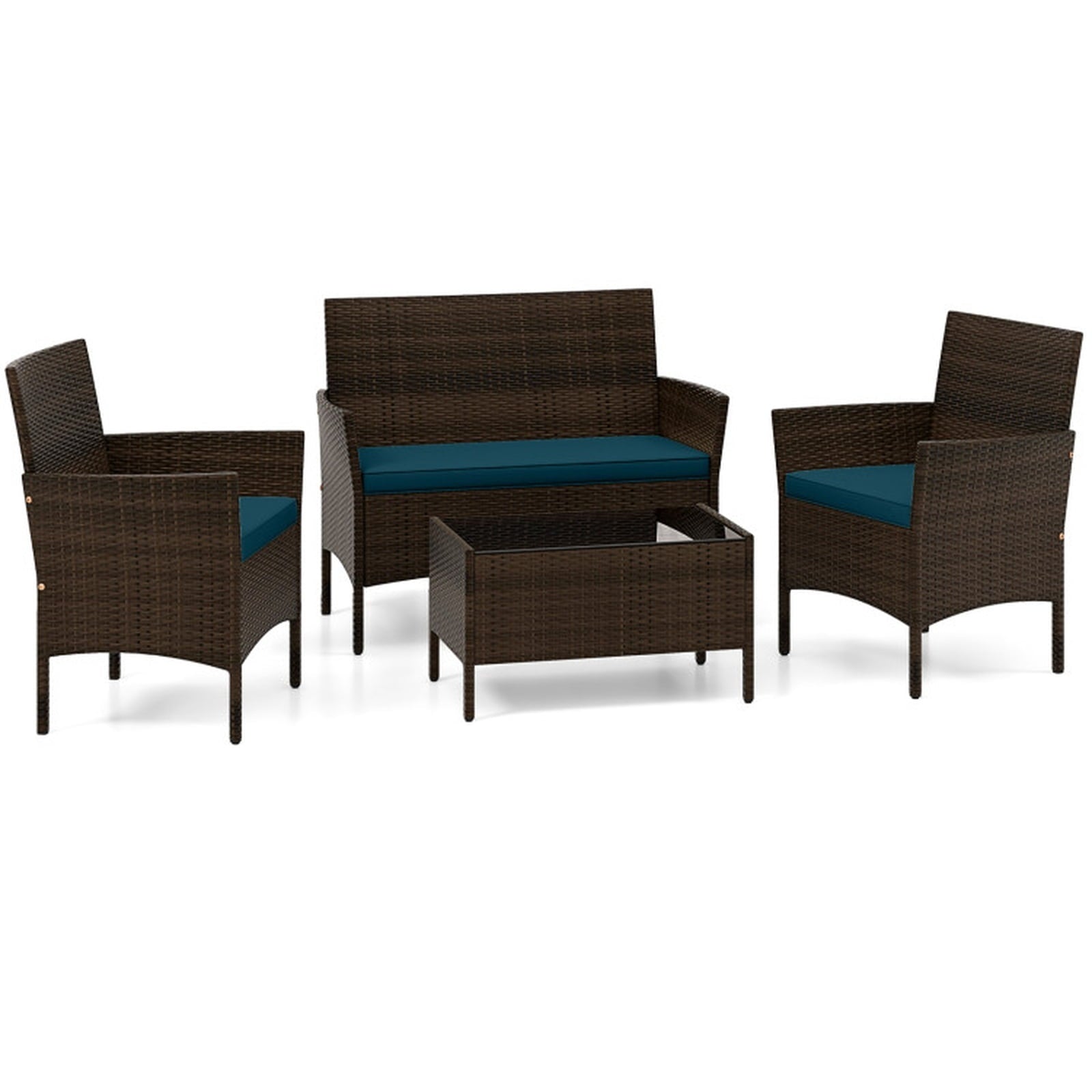 Biotree 4 Piece Patio Rattan Conversation Set with Cozy Seat Cushions Outdoor Conversation Set for Garden Backyard PorchPeacock Blue