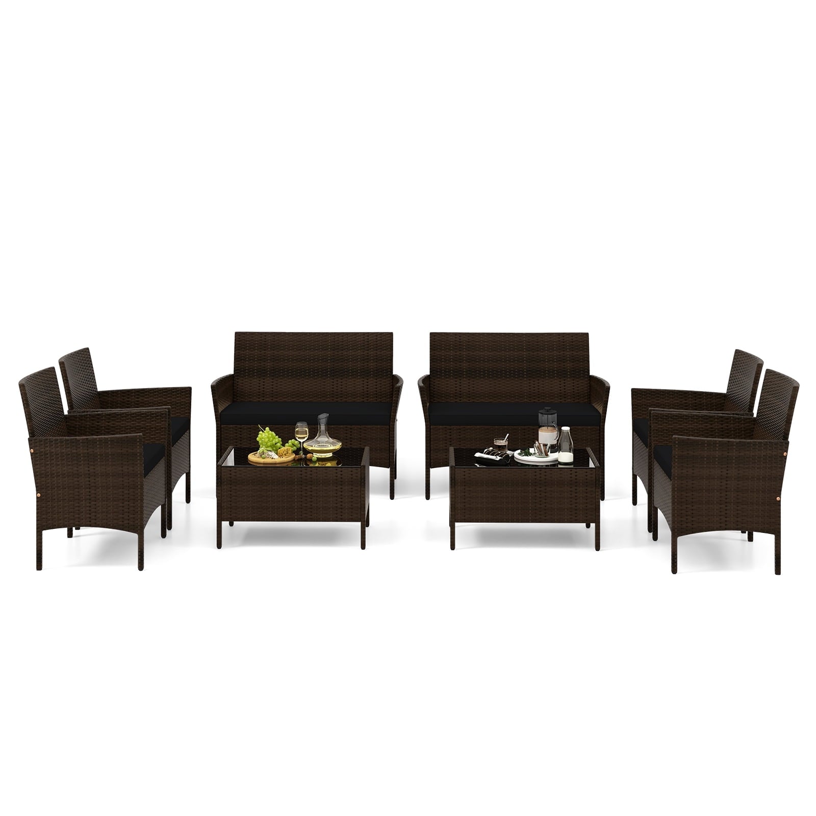 Biotree 4-Piece Patio Rattan Conversation Set with Cushions-Black