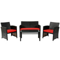 Biotree 4-Piece Patio Rattan Cushioned Furniture Set-Red