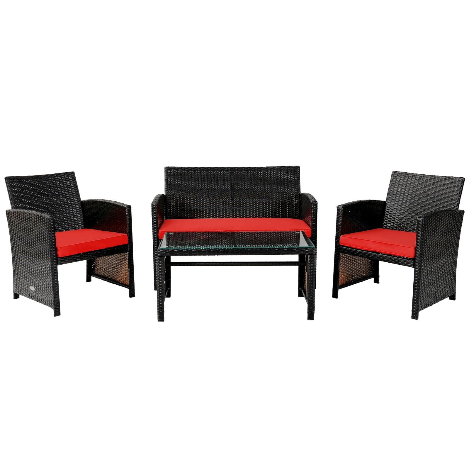Biotree 4-Piece Patio Rattan Cushioned Furniture Set-Red