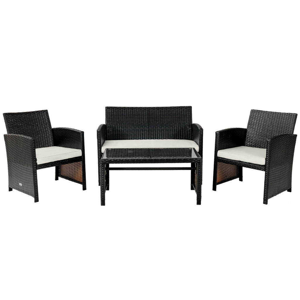 Biotree 4-Piece Patio Rattan Furniture Set with Coffee Table-White