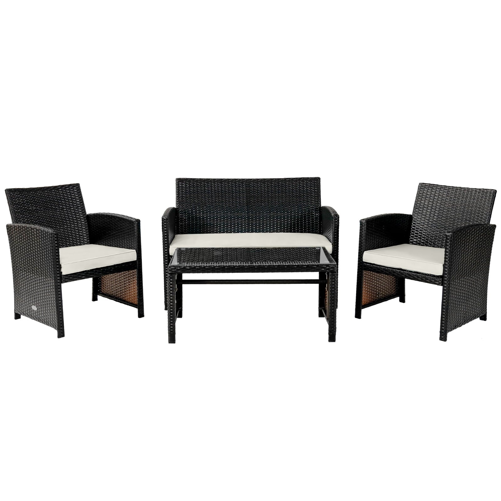 Biotree 4-Piece Patio Rattan Furniture Set with Coffee Table-White