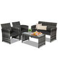 Biotree 4-Piece Patio Rattan Furniture Set with Glass Table-Black