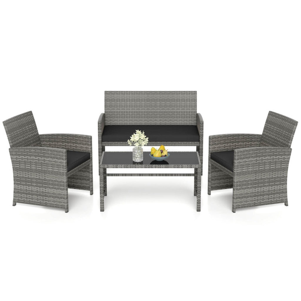 Biotree 4-Piece Patio Rattan Loveseat and Table Set-Black