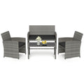 Biotree 4-Piece Patio Rattan Loveseat and Table Set-Black