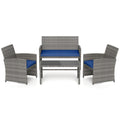 Biotree 4-Piece Patio Rattan Loveseat and Table Set-Navy