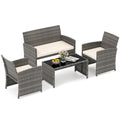 Biotree 4-Piece Patio Rattan Loveseat and Table Set-Off White