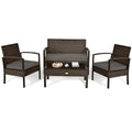 Biotree 4-Piece Patio Rattan Set with Loveseat and Table-Brown