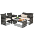 Biotree 4-Piece Patio Rattan Sofa Set with Glass Table-White