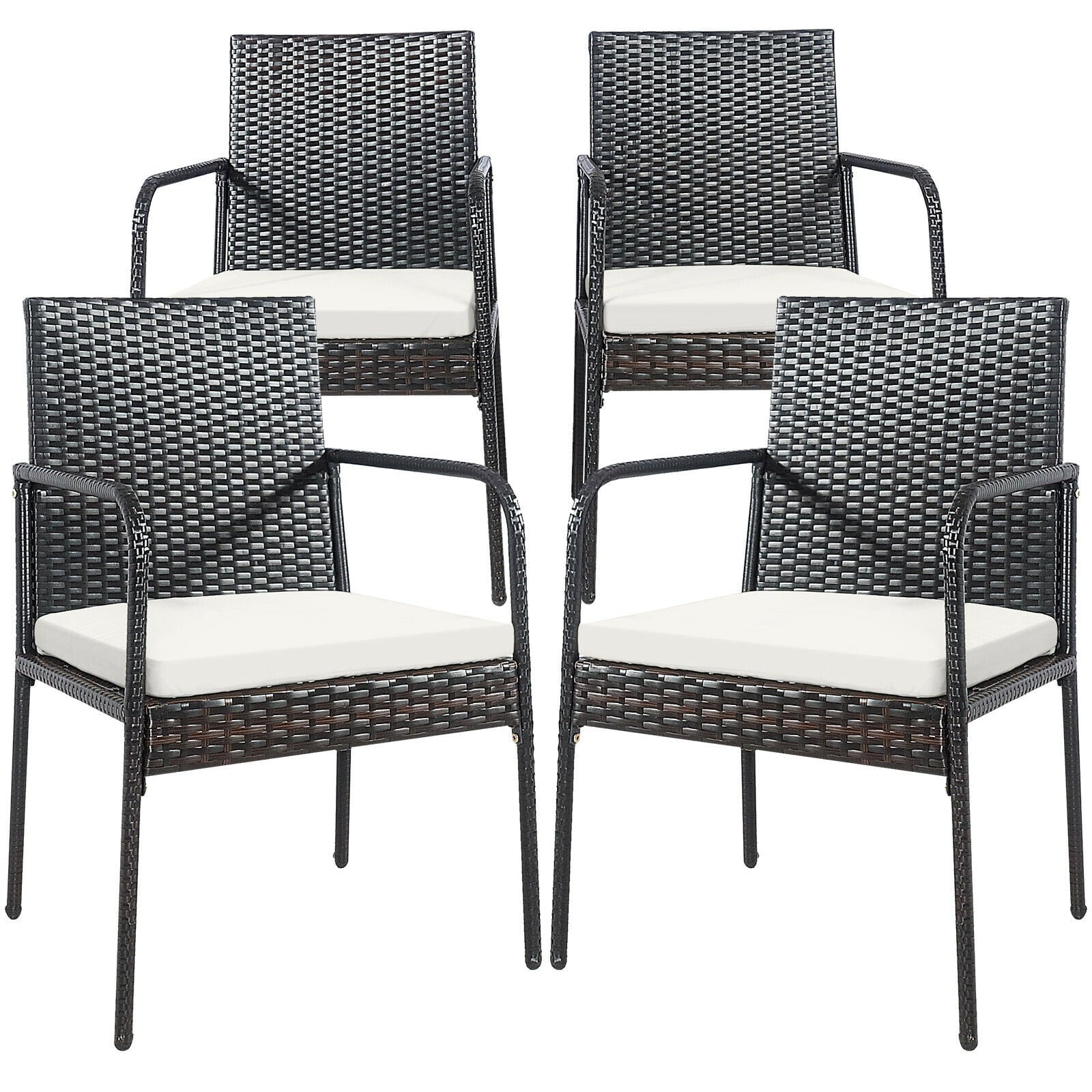 Biotree 4-Piece Patio Wicker Rattan Dining Chair Set with Cushions