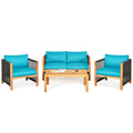 Biotree 4 Pieces Acacia Wood Outdoor Patio Furniture Set with Cushions Outdoor Conversation Set for Garden Backyard PorchTurquoise