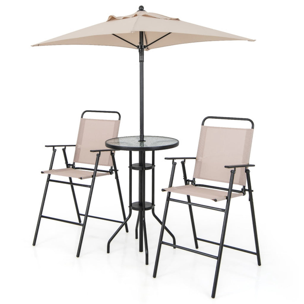 Biotree 4 Pieces Outdoor Bar Set with Umbrella for Patio Porch Garden Backyard Outdoor, Beige