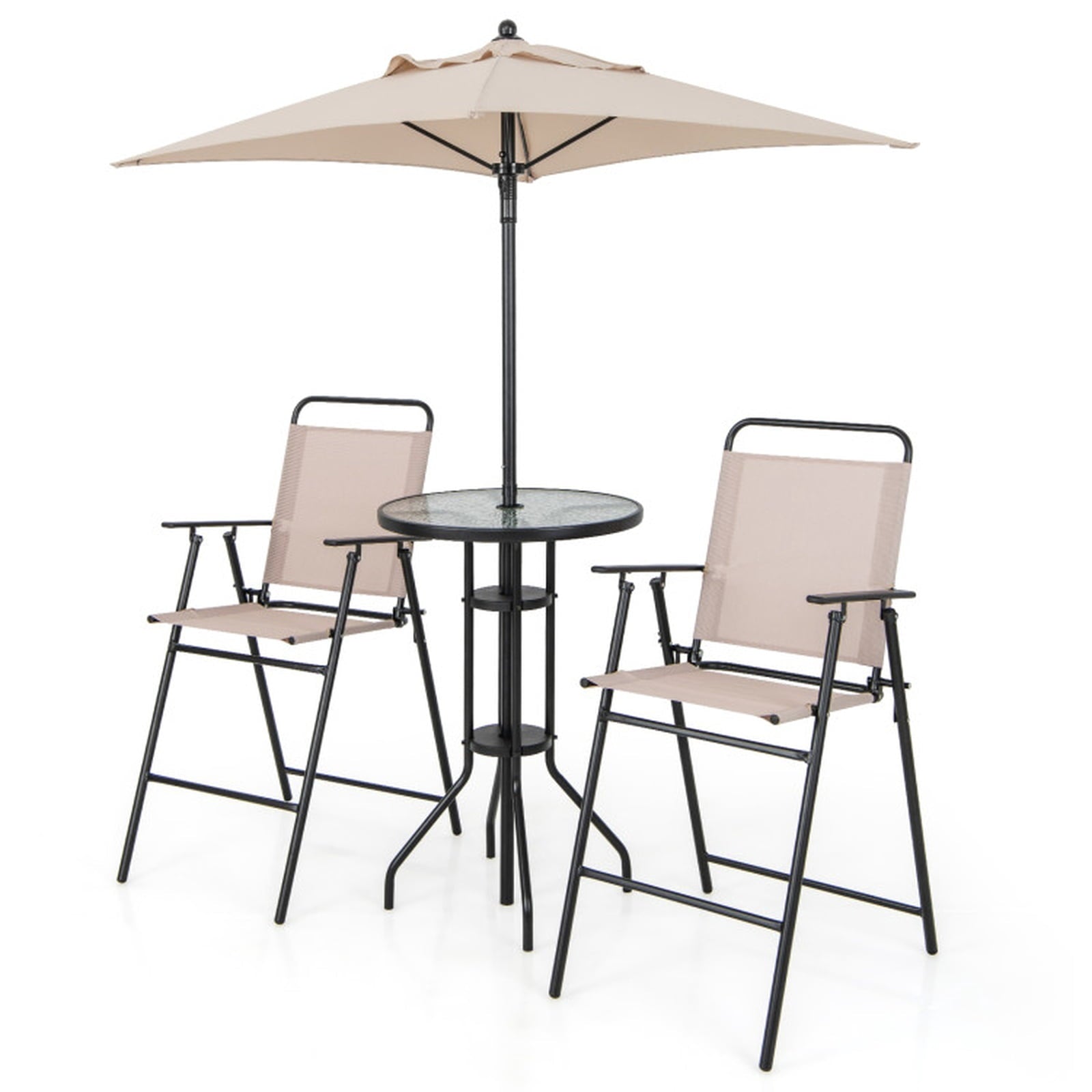 Biotree 4 Pieces Outdoor Bar Set with Umbrella for Patio Porch Garden Backyard Outdoor, Beige