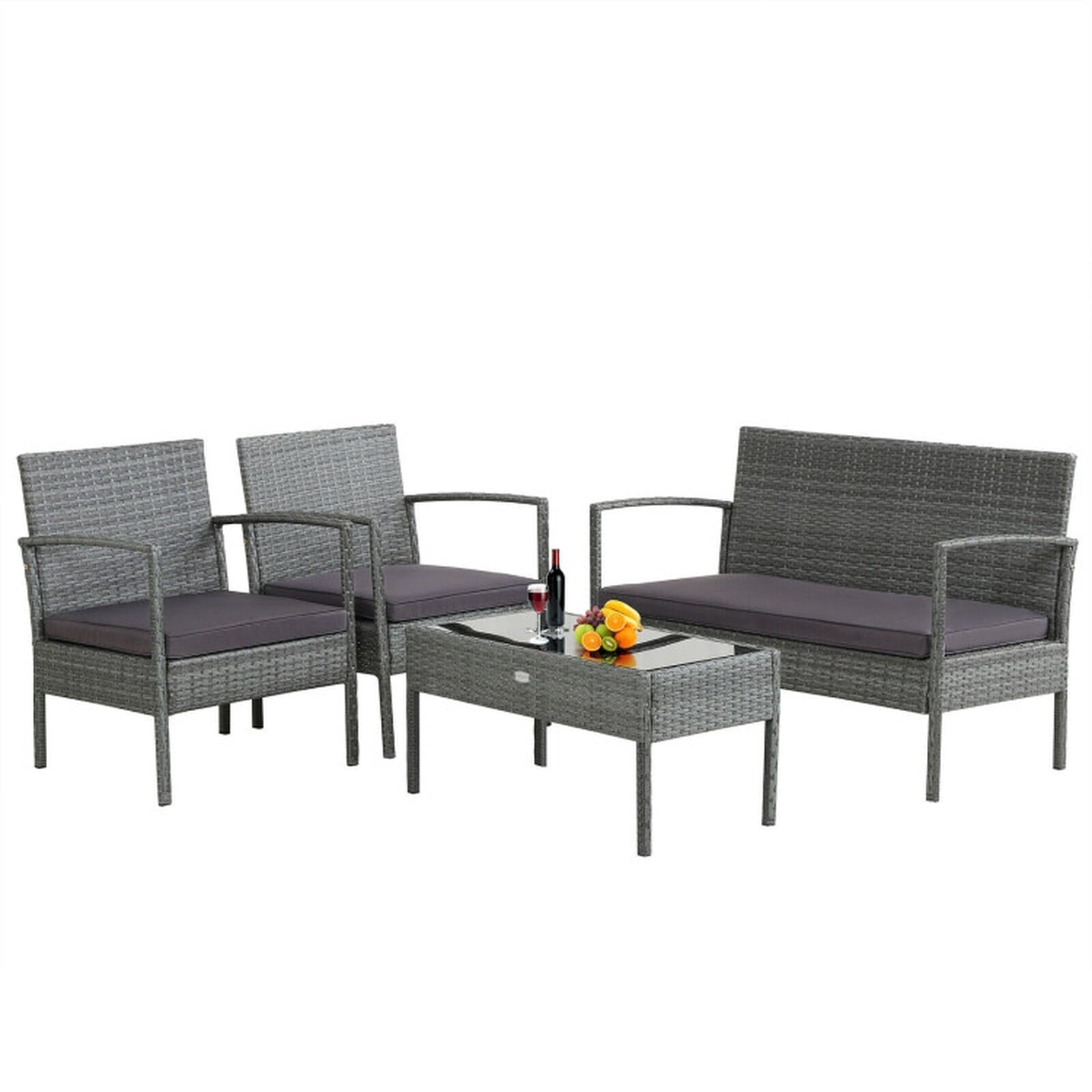 Biotree 4 Pieces Outdoor Rattan Conversation Set with Comfortable Cushion Outdoor Conversation Set for Garden Backyard PorchGrey