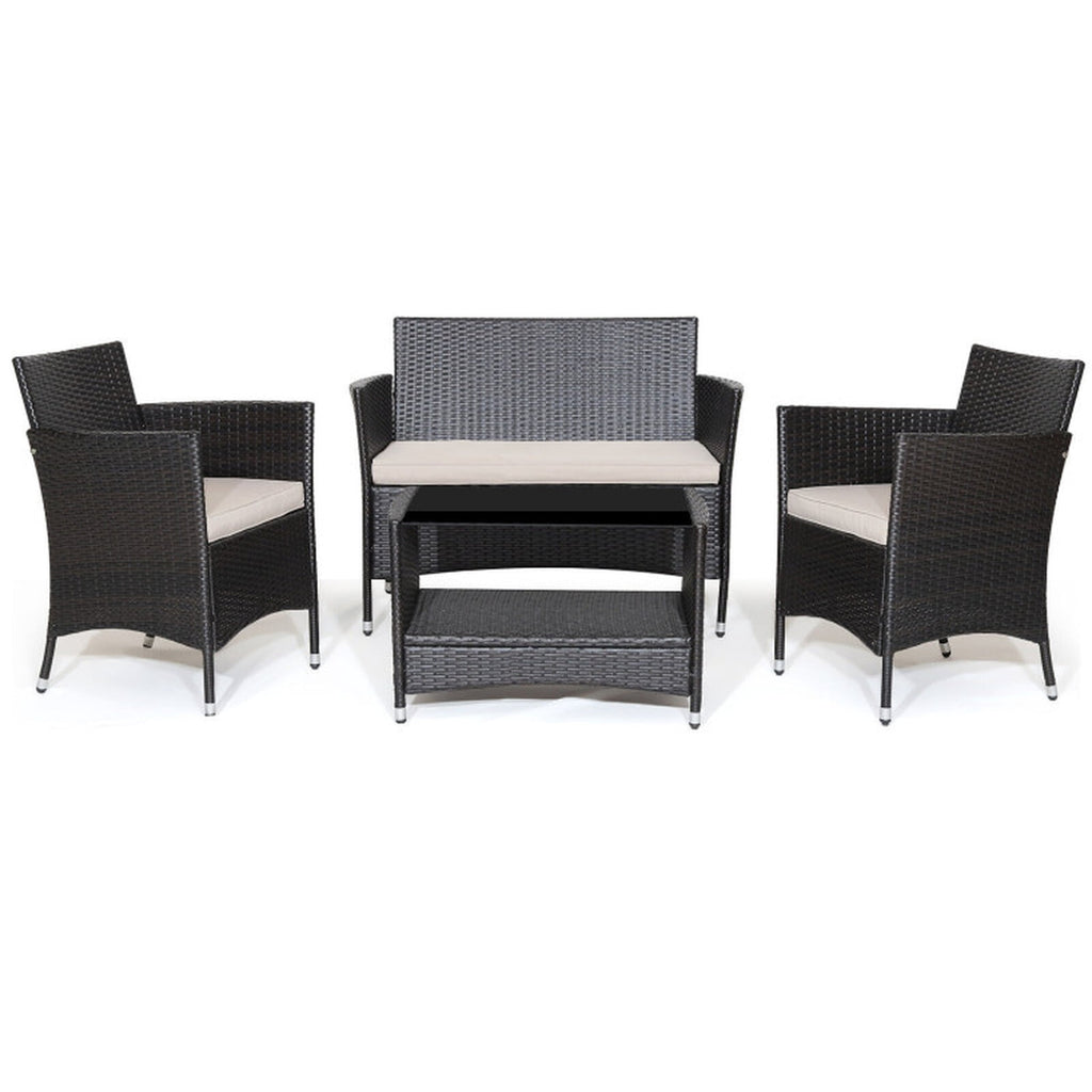 Biotree 4 Pieces Patio Conversation Set with Soft Cushions and Tempered Glass Tabletop Outdoor Conversation Set for Garden Backyard PorchMix Brown