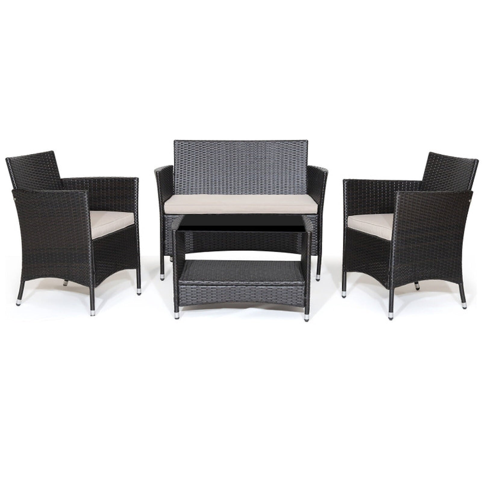 Biotree 4 Pieces Patio Conversation Set with Soft Cushions and Tempered Glass Tabletop Outdoor Conversation Set for Garden Backyard PorchMix Brown