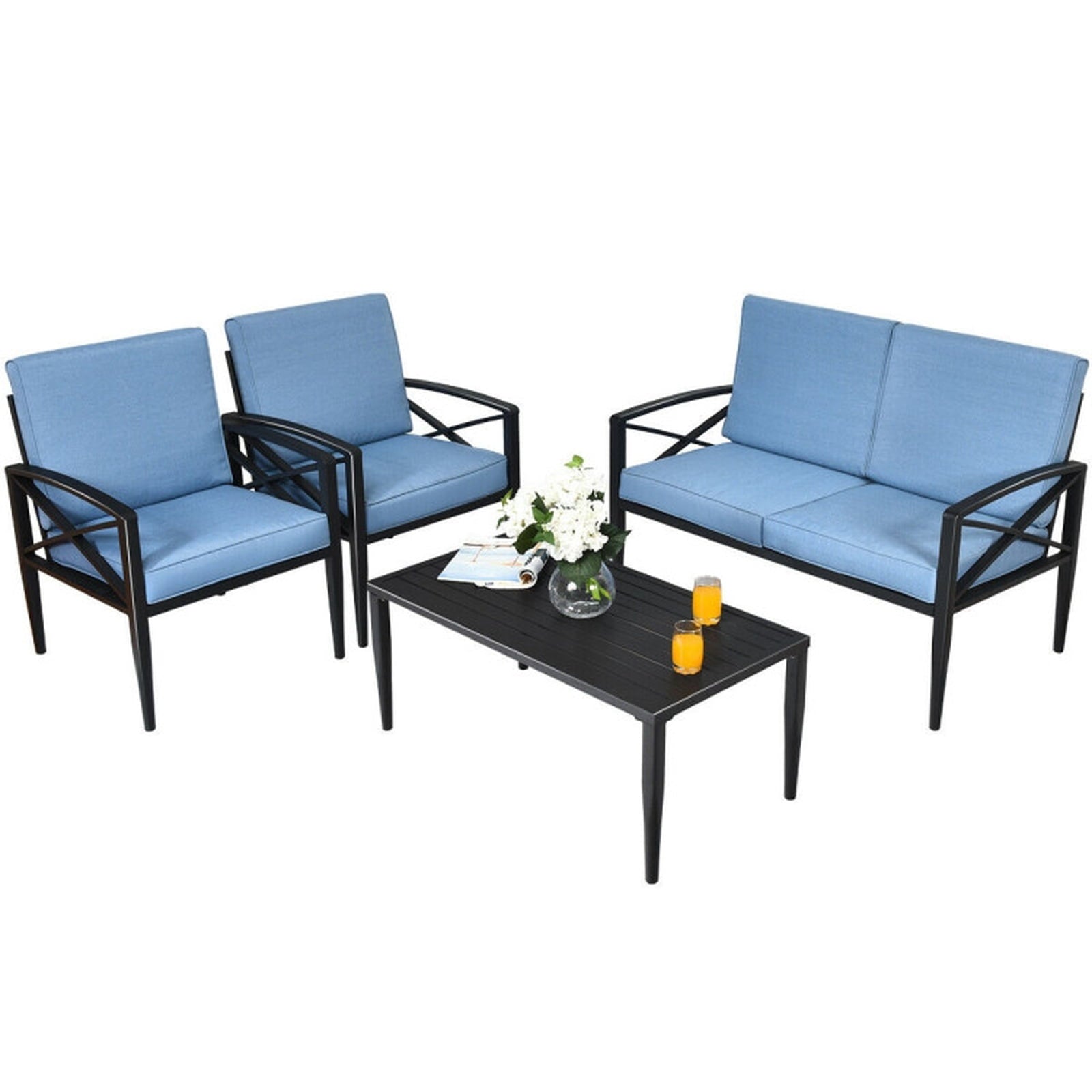 Biotree 4 Pieces Patio Furniture Set Aluminum Frame Cushioned Sofa Outdoor Conversation Set for Garden Backyard Porch