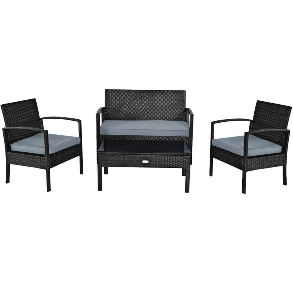 Biotree 4 Pieces Patio Rattan Cushioned Furniture Set Outdoor Conversation Set for Garden Backyard PorchGray