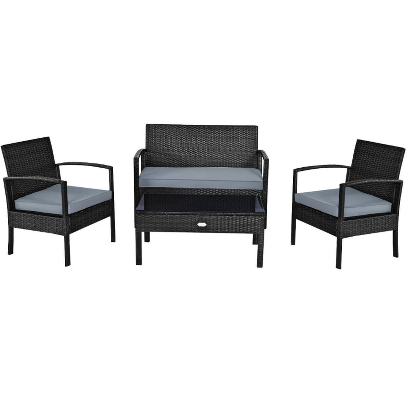 Biotree 4 Pieces Patio Rattan Cushioned Furniture Set Outdoor Conversation Set for Garden Backyard PorchGray