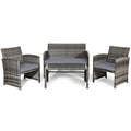 Biotree 4 Pieces Patio Rattan Furniture Set with Glass Table and Loveseat Outdoor Conversation Set for Garden Backyard PorchGray