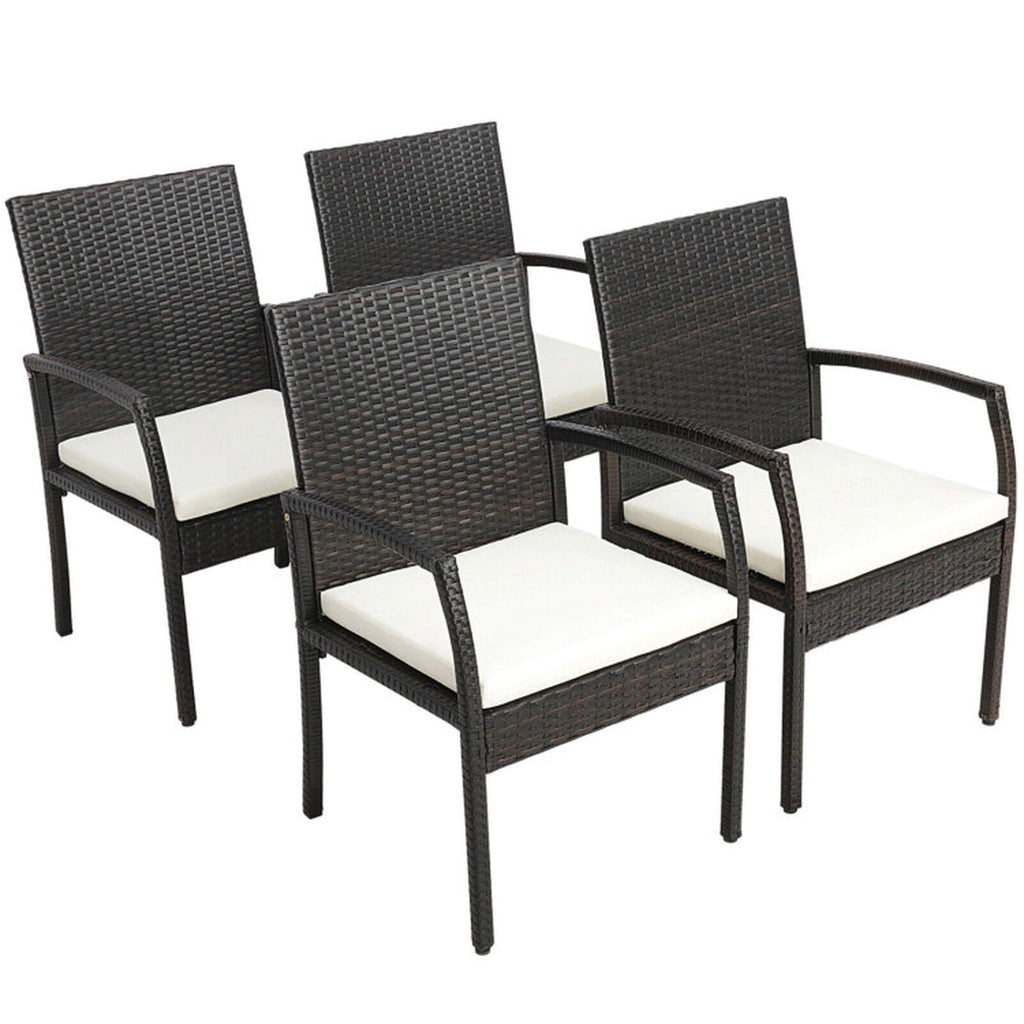 Biotree 4 Pieces Patio Wicker Dining Armchair Set with Soft Zippered Cushion-Set of 4 Stackable Patio Chair for Garden BackyardMix Brown