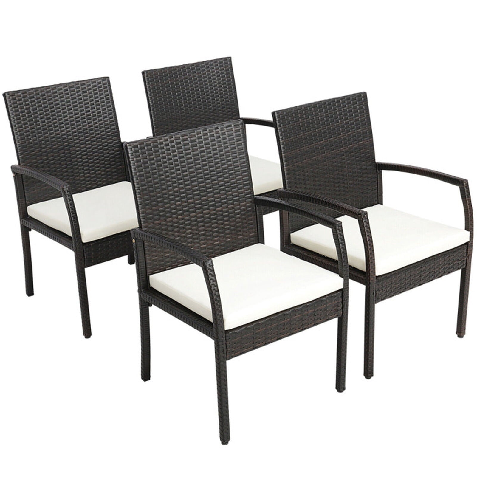 Biotree 4 Pieces Patio Wicker Dining Armchair Set with Soft Zippered Cushion-Set of 4 Stackable Patio Chair for Garden BackyardMix Brown