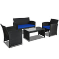 Biotree 4 Pieces Rattan Patio Furniture Set with Weather Resistant Cushions and Tempered Glass TabletopNavy