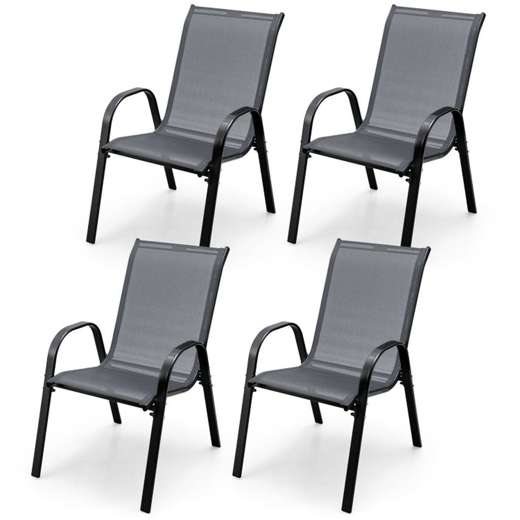 Biotree 4 Pieces Stackable Patio Dining Chairs Set with Armrest Stackable Patio Chair for Garden BackyardGray
