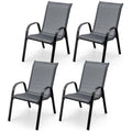 Biotree 4 Pieces Stackable Patio Dining Chairs Set with Armrest Stackable Patio Chair for Garden BackyardGray