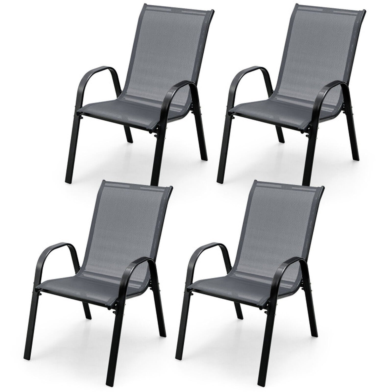 Biotree 4 Pieces Stackable Patio Dining Chairs Set with Armrest Stackable Patio Chair for Garden BackyardGray