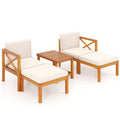 Biotree 4 Pieces Wicker Furniture Set with Acacia Wood Tabletop and Armrests for Porch Outdoor Conversation Set for Garden Backyard PorchWhite