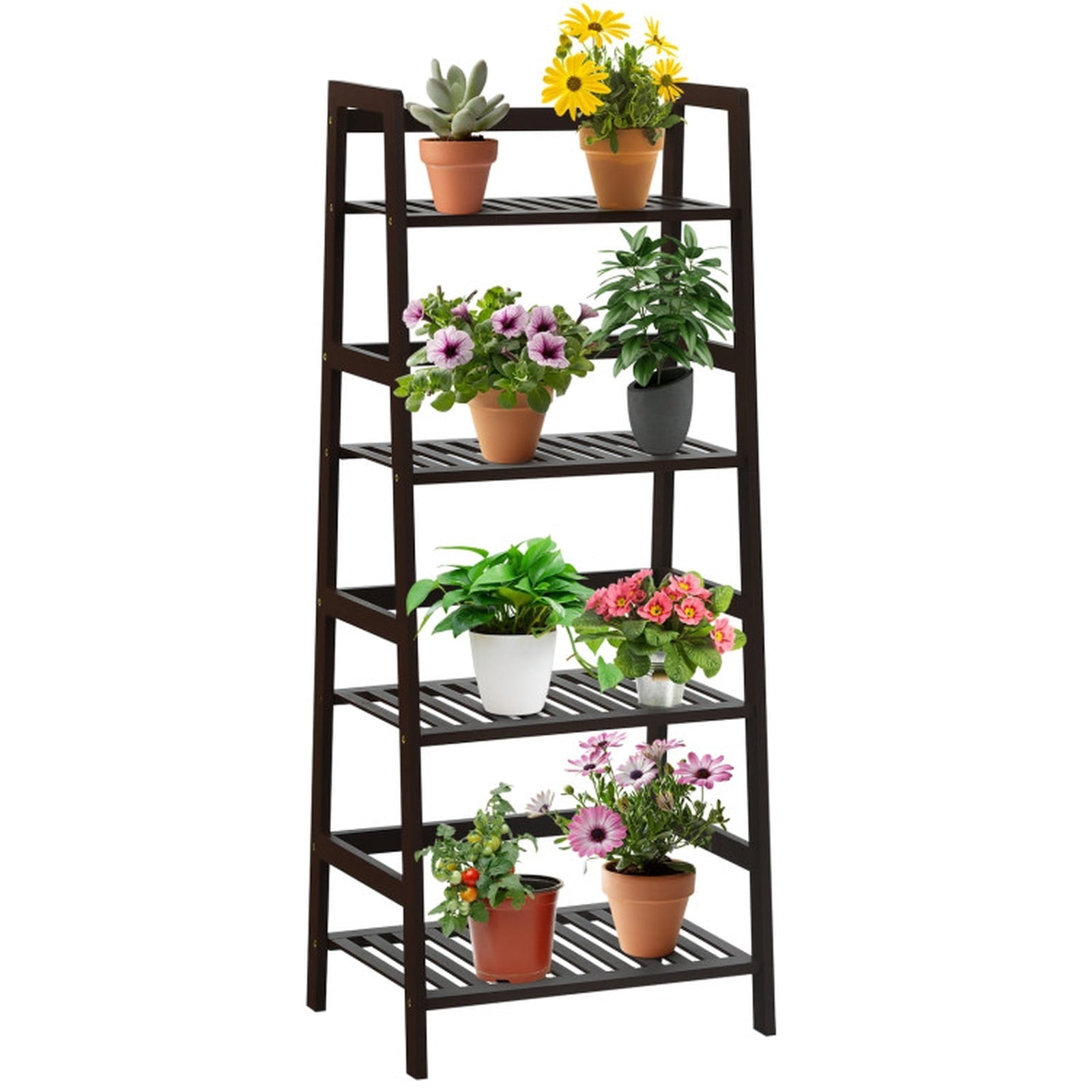 Biotree 4-Tier Bamboo Plant Rack with Guardrails Stable and Space-Saving for Indoor Outdoor Patio Balcony Garden, Brown