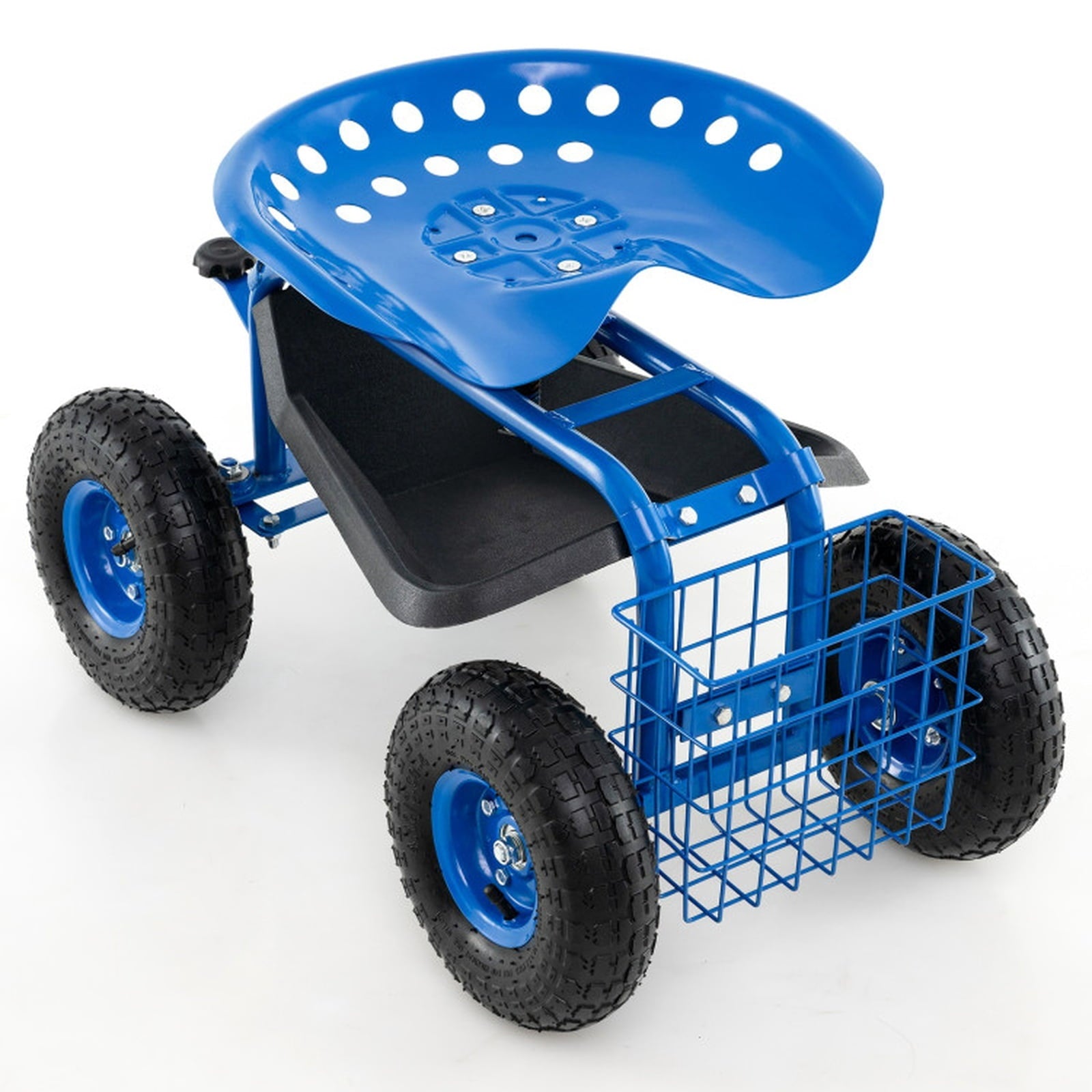 Biotree 4-Wheel Rolling Garden Cart Work Seat for Garden Yard Lawn Work Outdoor, Blue