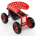 Biotree 4-Wheel Rolling Garden Cart Work Seat for Garden Yard Lawn Work Outdoor, Red