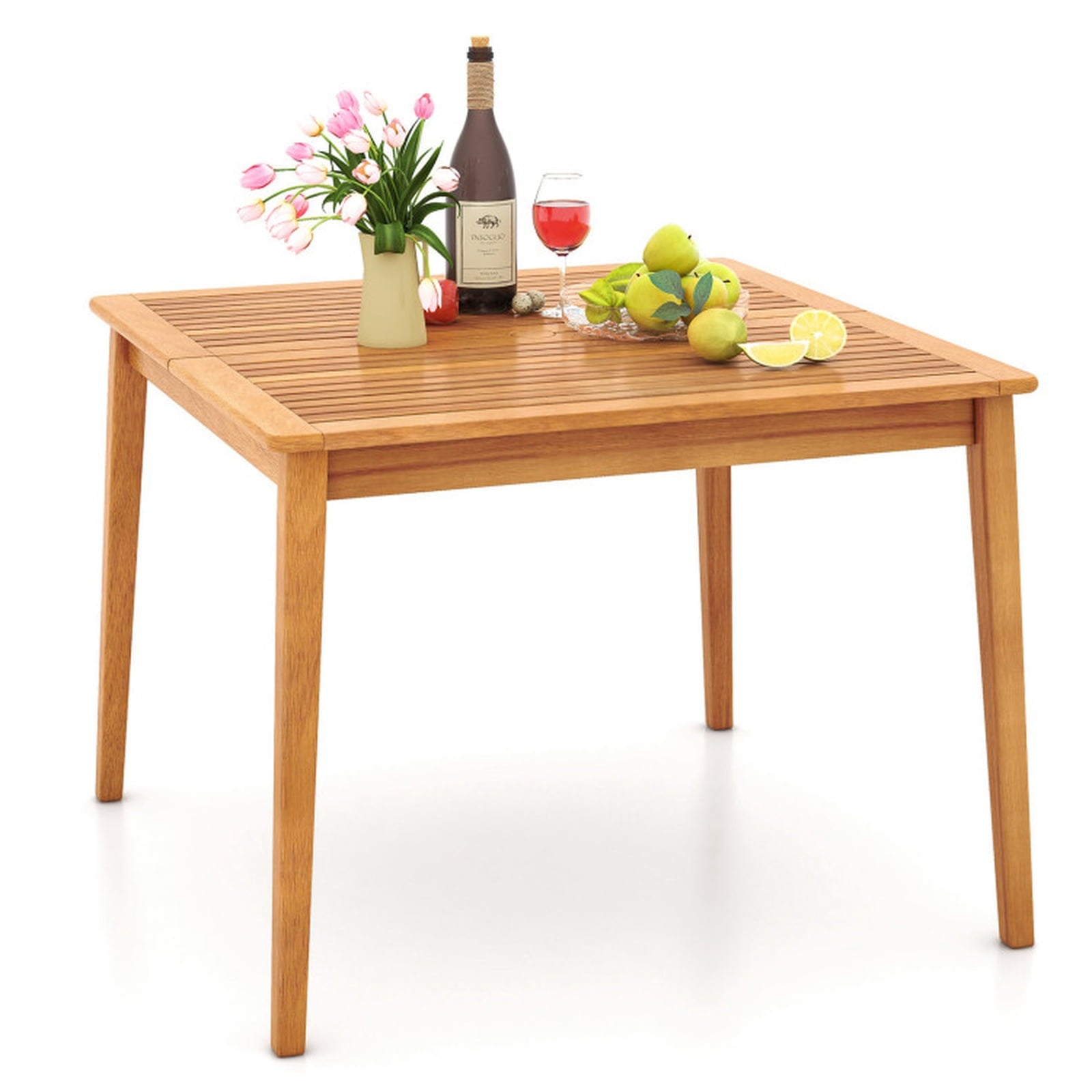 Biotree 40 Inch Acacia Wood Dining Square Bistro Table with 1.96 Inch Umbrella Hole, Natural
