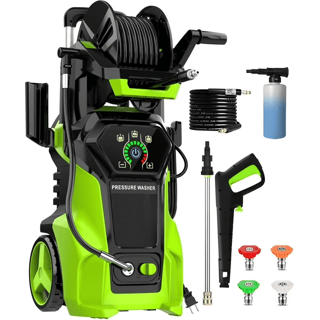 Biotree 5000 PSI Electric Pressure Washer 3.2 GPM Power Washer with Adjustable Pressure Control Panel ,Foam Cannon, 4 Spray Nozzles for Car Driveway Patio Home Cleaning, Orange, Green