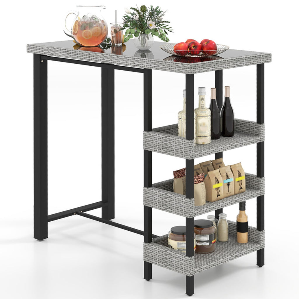Biotree 43.5 Inch Outdoor Bar Table with Tempered Glass Top, Black