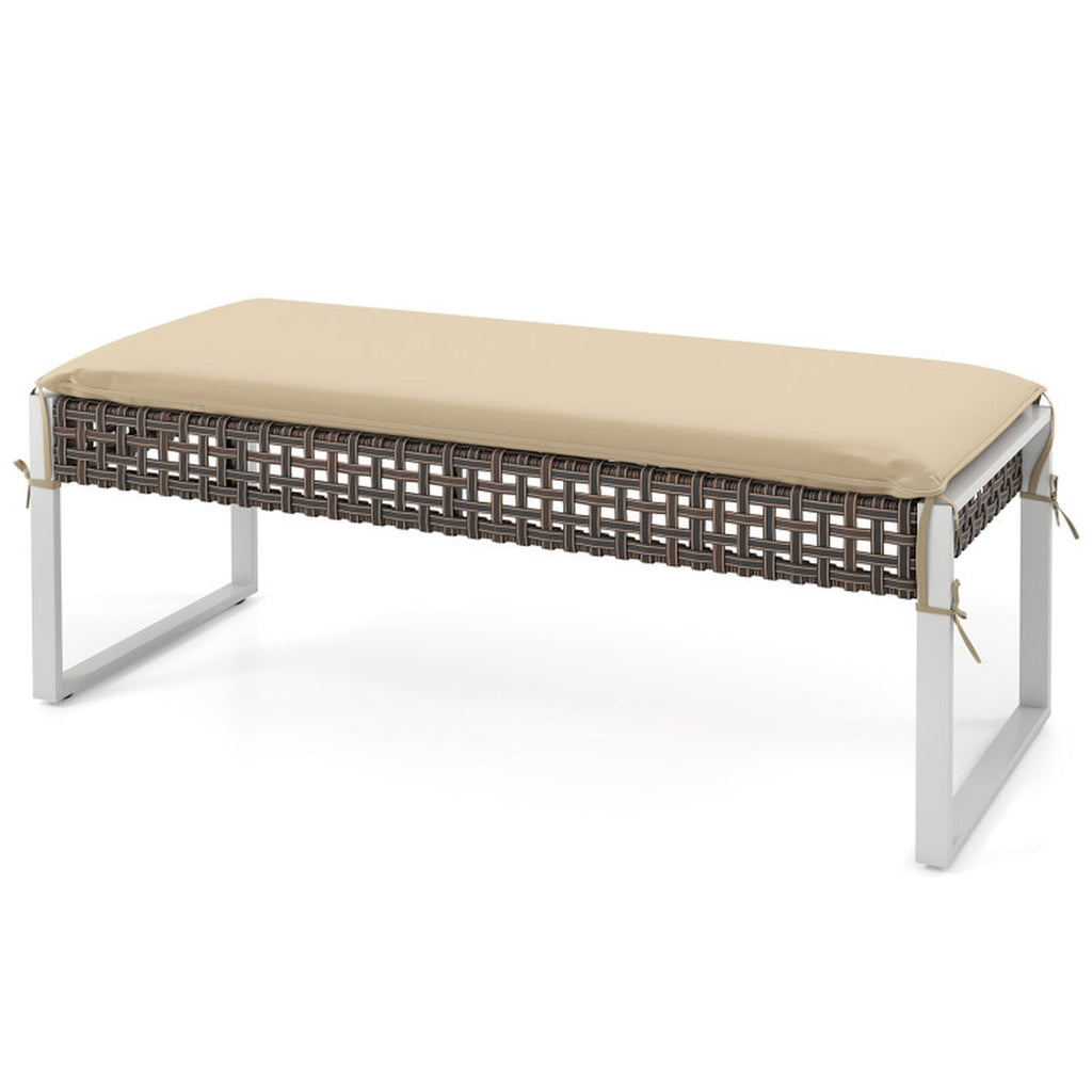 Biotree 43 Inch Patio Rectangle Ottoman with Metal Legs and Seat Cushion Stackable Patio Chair for Garden BackyardBeige