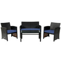 Biotree 4Pcs Patio Rattan Cushioned Furniture Set Outdoor Conversation Set for Garden Backyard PorchNavy