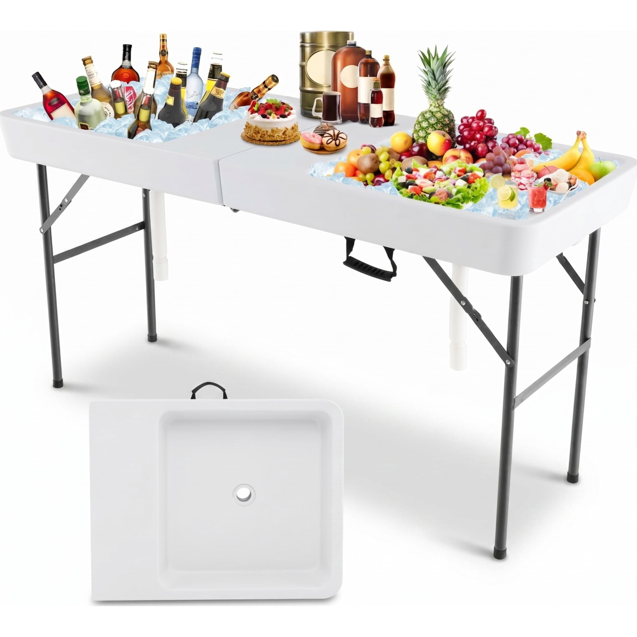Biotree 5 FT Folding Ice Cooler Table with Double Sinks for Camping Party Picnic Wedding Portable Ice Table, White