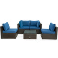 Biotree 5 Pieces Cushioned Patio Rattan Furniture Set with Glass Table Outdoor Conversation Set for Garden Backyard PorchNavy