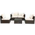 Biotree 5 Pieces Cushioned Patio Rattan Furniture Set with Glass Table Outdoor Conversation Set for Garden Backyard PorchWhite